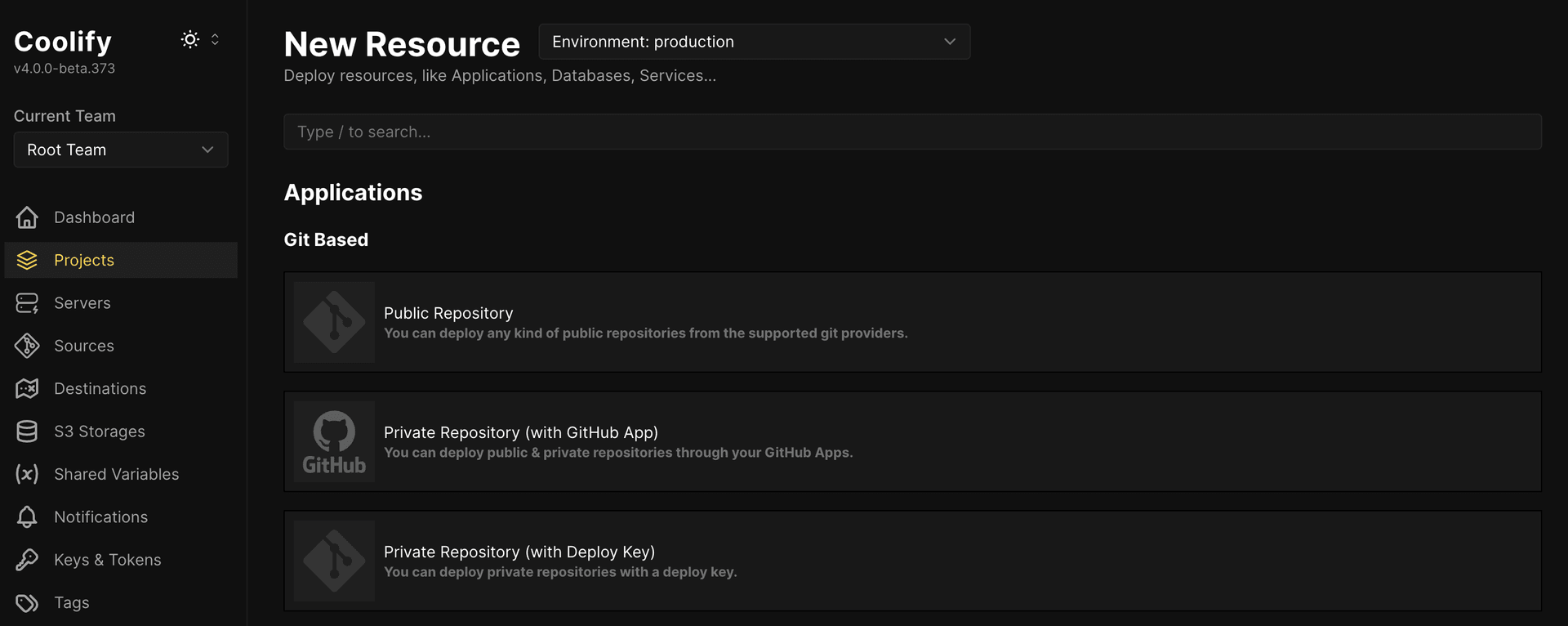 Coolify Admin panel